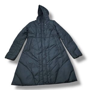 Eileen Fisher Down Puffer Coat Black Full Zip Hooded Winter Outdoor Women’s XS